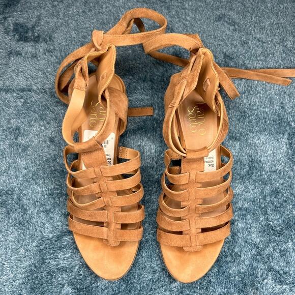 FRANCO SARTO Harmon Tan Suede Lace-Up Block Heels Size 8 - Picture 3 of 8